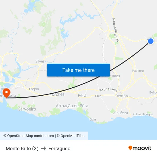 Monte Brito (X) to Ferragudo map