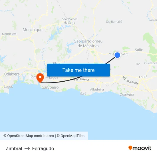 Zimbral to Ferragudo map