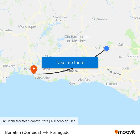 Benafim (Correios) to Ferragudo map