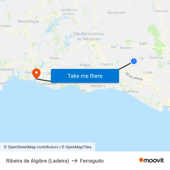 Ribeira de Algibre (Ladeira) to Ferragudo map
