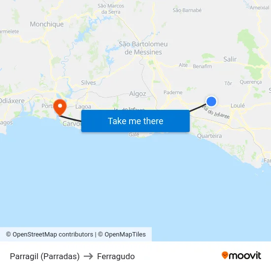 Parragil (Parradas) to Ferragudo map