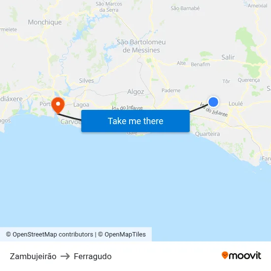 Zambujeirão to Ferragudo map