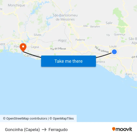 Goncinha (Capela) to Ferragudo map