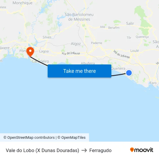 Vale do Lobo (X Dunas Douradas) to Ferragudo map