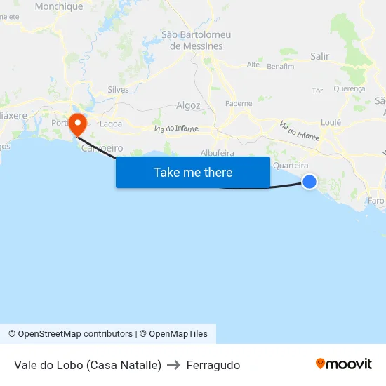 Vale do Lobo (Casa Natalle) to Ferragudo map