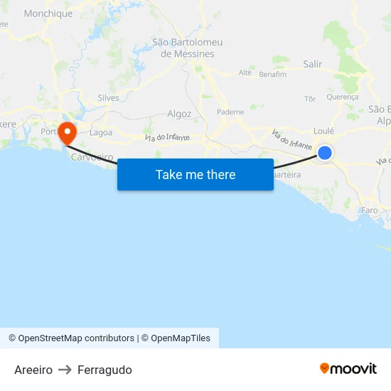 Areeiro to Ferragudo map