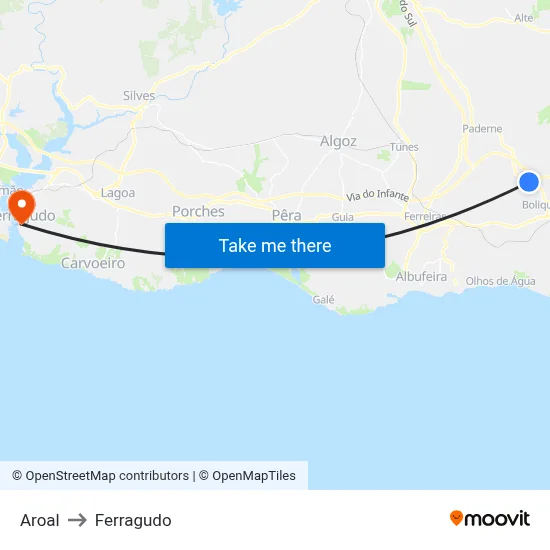 Aroal to Ferragudo map
