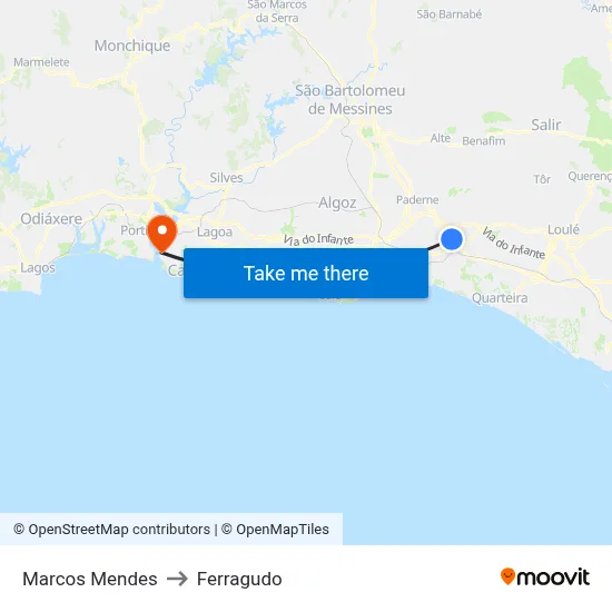Marcos Mendes to Ferragudo map