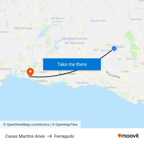 Casas Martins Anes to Ferragudo map
