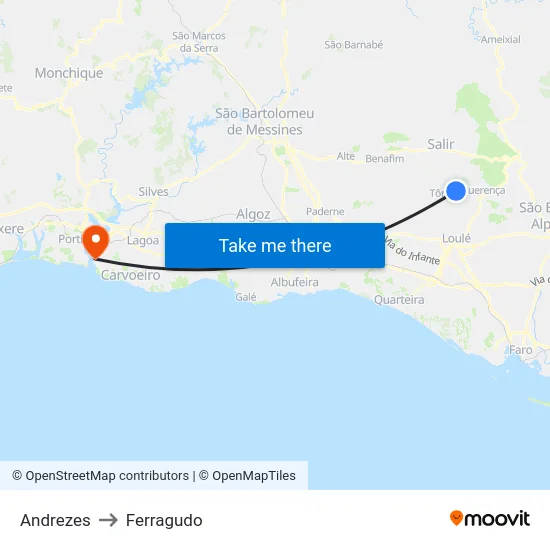 Andrezes to Ferragudo map