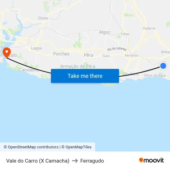 Vale do Carro (X Camacha) to Ferragudo map