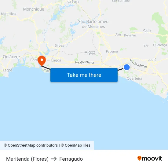 Maritenda (Flores) to Ferragudo map