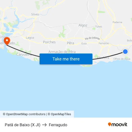 Patã de Baixo (X JI) to Ferragudo map