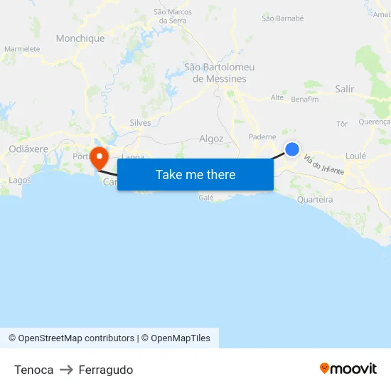 Tenoca to Ferragudo map
