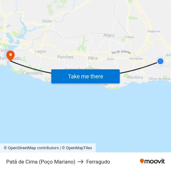 Patã de Cima (Poço Mariano) to Ferragudo map