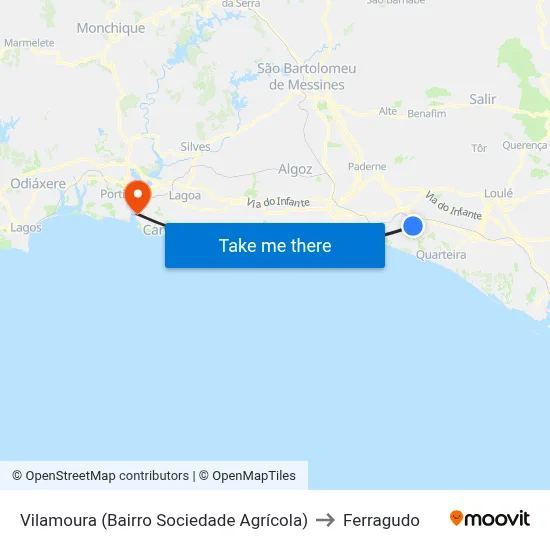Vilamoura (Bairro Sociedade Agrícola) to Ferragudo map