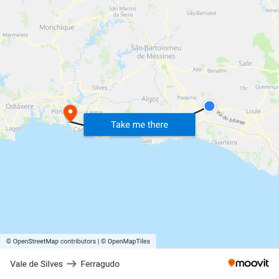 Vale de Silves to Ferragudo map