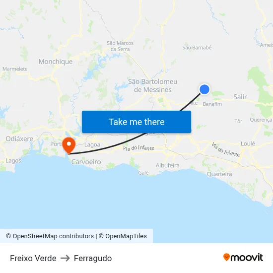 Freixo Verde to Ferragudo map