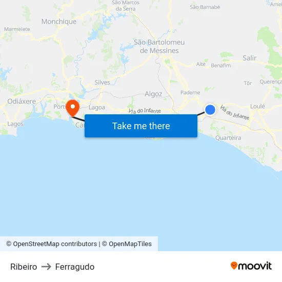 Ribeiro to Ferragudo map