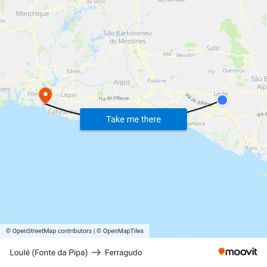 Loulé (Fonte da Pipa) to Ferragudo map