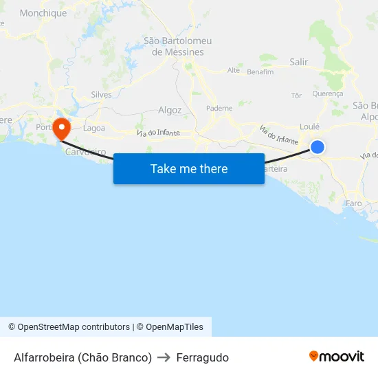 Alfarrobeira (Chão Branco) to Ferragudo map