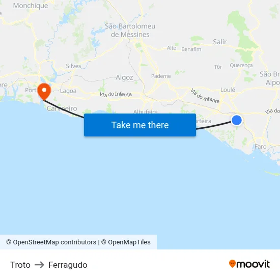 Troto to Ferragudo map