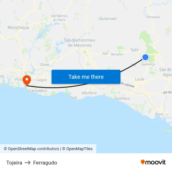 Tojeira to Ferragudo map