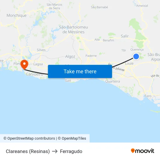 Clareanes (Resinas) to Ferragudo map
