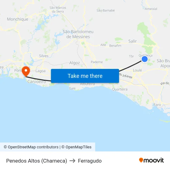 Penedos Altos (Charneca) to Ferragudo map