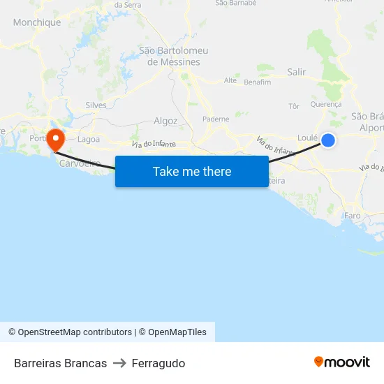 Barreiras Brancas to Ferragudo map