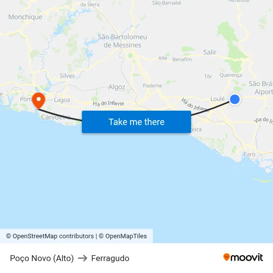 Poço Novo (Alto) to Ferragudo map