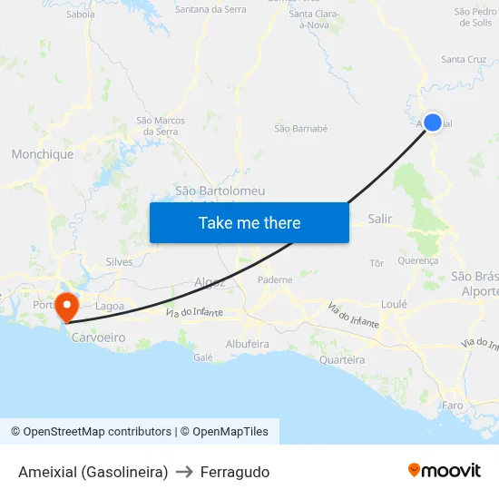 Ameixial (Gasolineira) to Ferragudo map