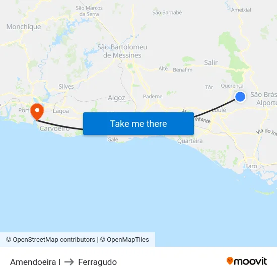 Amendoeira I to Ferragudo map