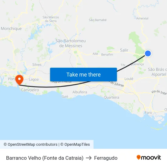 Barranco Velho (Fonte da Catraia) to Ferragudo map