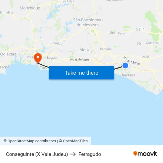 Conseguinte (X Vale Judeu) to Ferragudo map