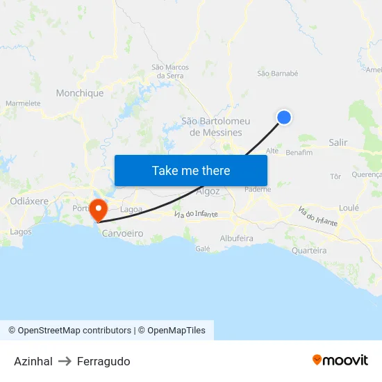 Azinhal to Ferragudo map