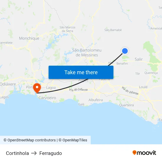 Cortinhola to Ferragudo map