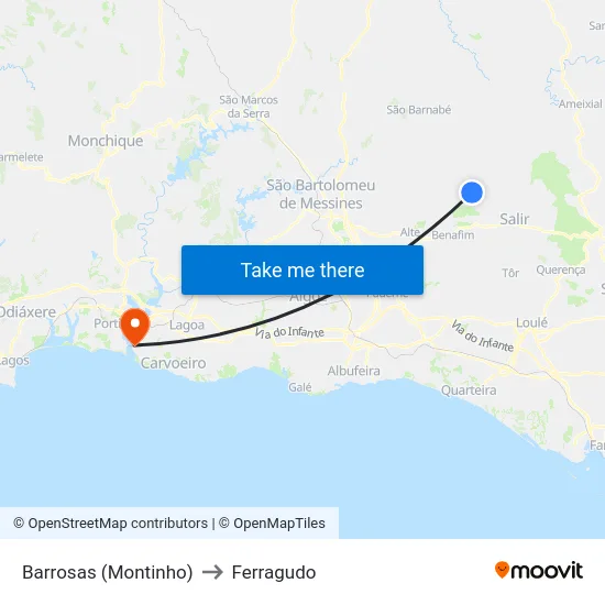 Barrosas (Montinho) to Ferragudo map