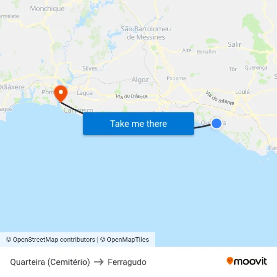 Quarteira (Cemitério) to Ferragudo map
