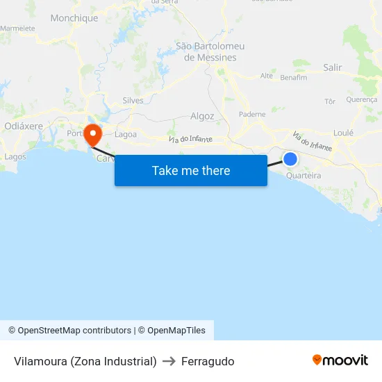 Vilamoura (Zona Industrial) to Ferragudo map