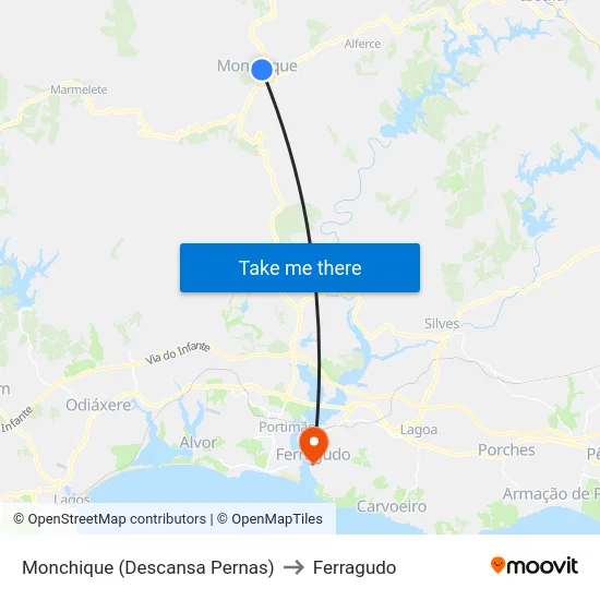 Monchique (Descansa Pernas) to Ferragudo map