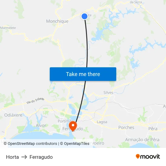 Horta to Ferragudo map