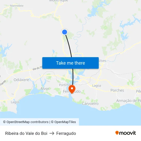 Ribeira do Vale do Boi to Ferragudo map