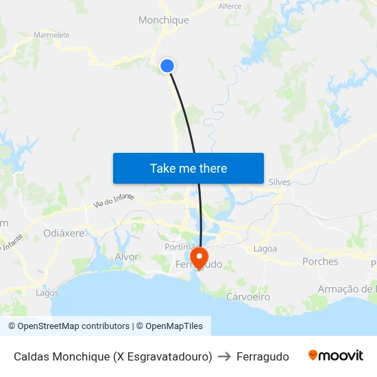 Caldas Monchique (X Esgravatadouro) to Ferragudo map