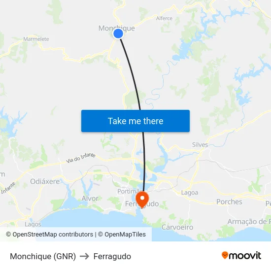 Monchique (GNR) to Ferragudo map