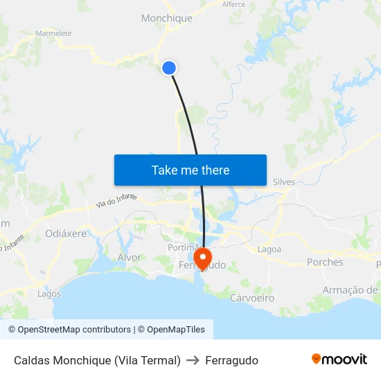 Caldas Monchique (Vila Termal) to Ferragudo map