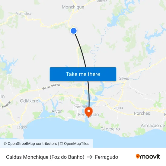 Caldas Monchique (Foz do Banho) to Ferragudo map