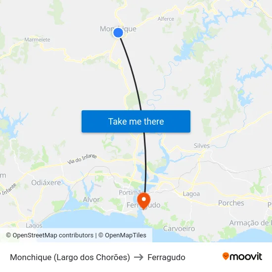 Monchique (Largo dos Chorões) to Ferragudo map