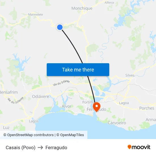 Casais (Povo) to Ferragudo map