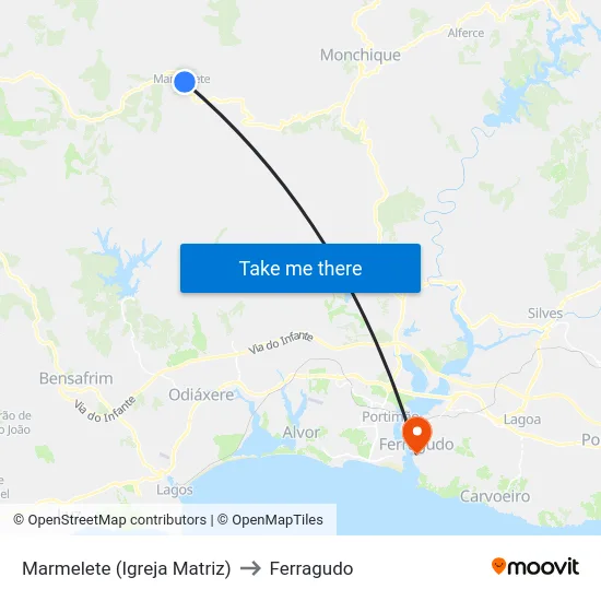 Marmelete (Igreja Matriz) to Ferragudo map